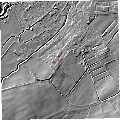 Shaded relief map of the ground around CH479SE, computed from Environment Agency LiDAR. The ground here sits at about 7 m above sea level and falls 5 m across the surrounding 800 m. Surface water reaching this point runs off ground lying to the south-south-west, 1.0 m higher.