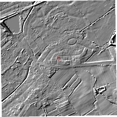 Shaded relief map of the ground around CH479SL, computed from Environment Agency LiDAR. The ground here sits at about 6 m above sea level and falls 6 m across the surrounding 800 m. Surface water reaching this point runs off ground lying to the south-west, 1.1 m higher.