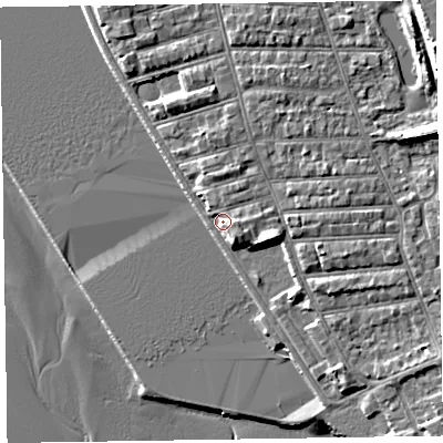 Shaded relief map of the ground around CH480RR, computed from Environment Agency LiDAR. The ground here sits at about 7 m above sea level and falls 11 m across the surrounding 800 m. Surface water reaching this point runs off ground lying to the east, 3.4 m higher.