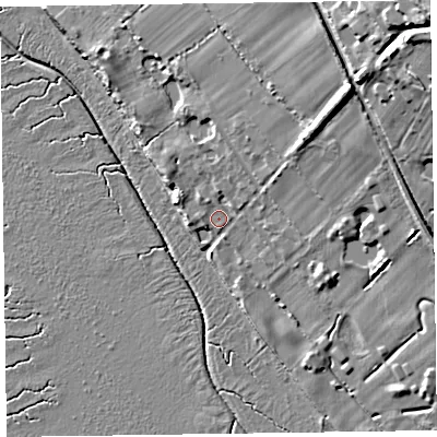 Shaded relief map of the ground around CH608PA, computed from Environment Agency LiDAR. The ground here sits at about 8 m above sea level and falls 30 m across the surrounding 800 m. Surface water reaching this point runs off ground lying to the north-east, 17.0 m higher.