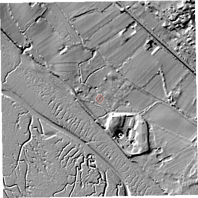 Shaded relief map of the ground around CH609LD, computed from Environment Agency LiDAR. The ground here sits at about 6 m above sea level and falls 59 m across the surrounding 800 m. Surface water reaching this point runs off ground lying to the east-north-east, 29.8 m higher.