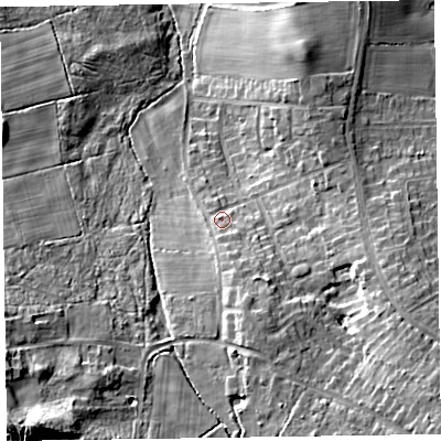 Shaded relief map of the ground around CH610HD, computed from Environment Agency LiDAR. The ground here sits at about 62 m above sea level and falls 24 m across the surrounding 800 m. Surface water reaching this point runs off ground lying to the south-south-east, 4.8 m higher.