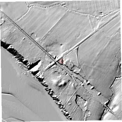 Shaded relief map of the ground around CH610HN, computed from Environment Agency LiDAR. The ground here sits at about 29 m above sea level and falls 36 m across the surrounding 800 m. Surface water reaching this point runs off ground lying to the east-north-east, 8.6 m higher.