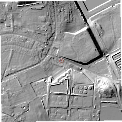 Shaded relief map of the ground around CH620AZ, computed from Environment Agency LiDAR. The ground here sits at about 22 m above sea level and falls 31 m across the surrounding 800 m. Surface water reaching this point runs off ground lying to the west-south-west, 14.4 m higher.