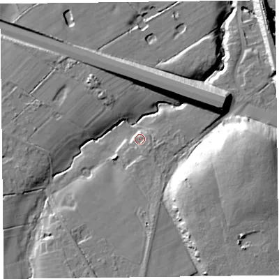 Shaded relief map of the ground around CH629ES, computed from Environment Agency LiDAR. The ground here sits at about 27 m above sea level and falls 24 m across the surrounding 800 m. Surface water reaching this point runs off ground lying to the south-south-east, 8.4 m higher.