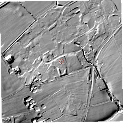 Shaded relief map of the ground around CH634JD, computed from Environment Agency LiDAR. The ground here sits at about 29 m above sea level and falls 26 m across the surrounding 800 m. Surface water reaching this point runs off ground lying to the north, 0.7 m higher.