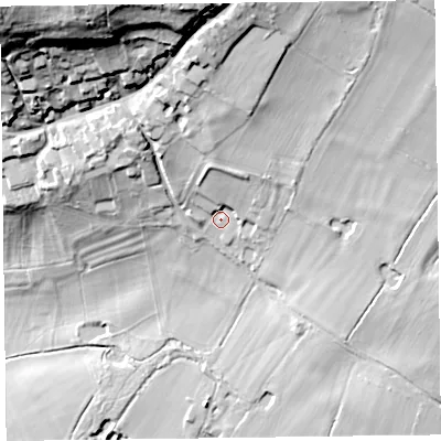 Shaded relief map of the ground around CH645SE, computed from Environment Agency LiDAR. The ground here sits at about 30 m above sea level and falls 53 m across the surrounding 800 m. Surface water reaching this point runs off ground lying to the north, 8.0 m higher.