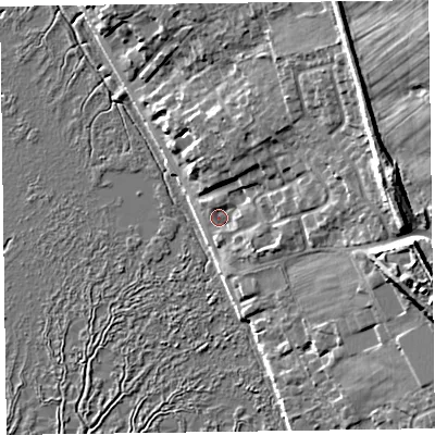 Shaded relief map of the ground around CH646UJ, computed from Environment Agency LiDAR. The ground here sits at about 7 m above sea level and falls 17 m across the surrounding 800 m. Surface water reaching this point runs off ground lying to the east-north-east, 11.9 m higher.
