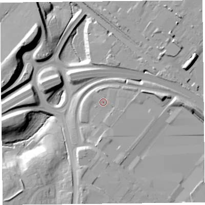 Shaded relief map of the ground around CH651AD, computed from Environment Agency LiDAR. The ground here sits at about 17 m above sea level and falls 24 m across the surrounding 800 m. Surface water reaching this point runs off ground lying to the south-south-east, 1.3 m higher.