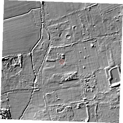 Shaded relief map of the ground around CM112FB, computed from Environment Agency LiDAR. The ground here sits at about 18 m above sea level and falls 9 m across the surrounding 800 m. Surface water reaching this point runs off ground lying to the south-south-east, 3.4 m higher.