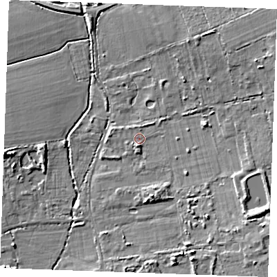 Shaded relief map of the ground around CM112FD, computed from Environment Agency LiDAR. The ground here sits at about 18 m above sea level and falls 9 m across the surrounding 800 m. Surface water reaching this point runs off ground lying to the south-south-east, 3.4 m higher.