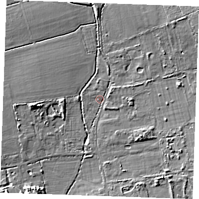 Shaded relief map of the ground around CM112UH, computed from Environment Agency LiDAR. The ground here sits at about 18 m above sea level and falls 8 m across the surrounding 800 m. Surface water reaching this point runs off ground lying to the east-south-east, 4.6 m higher.
