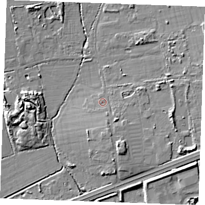 Shaded relief map of the ground around CM112UJ, computed from Environment Agency LiDAR. The ground here sits at about 20 m above sea level and falls 10 m across the surrounding 800 m. Surface water reaching this point runs off ground lying to the south-south-east, 4.5 m higher.