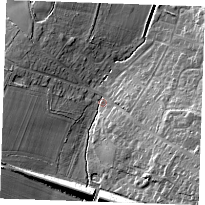 Shaded relief map of the ground around CM120ER, computed from Environment Agency LiDAR. The ground here sits at about 51 m above sea level and falls 18 m across the surrounding 800 m. Surface water reaching this point runs off ground lying to the south, 15.5 m higher.
