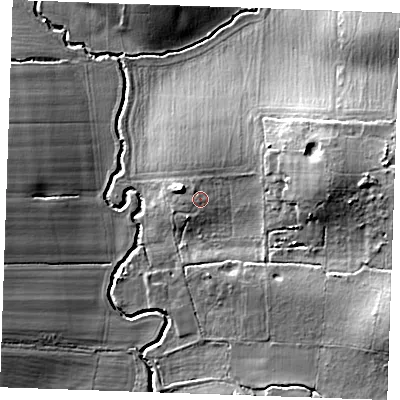 Shaded relief map of the ground around CM120TN, computed from Environment Agency LiDAR. The ground here sits at about 47 m above sea level and falls 17 m across the surrounding 800 m. Surface water reaching this point runs off ground lying to the east-north-east, 10.5 m higher.