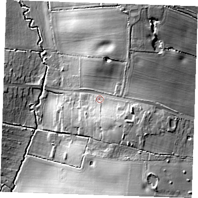 Shaded relief map of the ground around CM129HS, computed from Environment Agency LiDAR. The ground here sits at about 54 m above sea level and falls 18 m across the surrounding 800 m. Surface water reaching this point runs off ground lying to the north-east, 9.3 m higher.