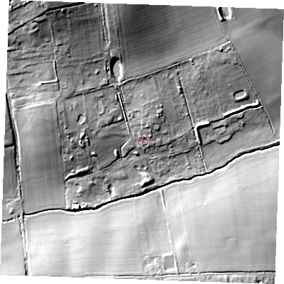 Shaded relief map of the ground around CM129TT, computed from Environment Agency LiDAR. The ground here sits at about 30 m above sea level and falls 25 m across the surrounding 800 m. Surface water reaching this point runs off ground lying to the north-west, 20.3 m higher.