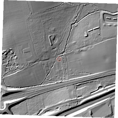 Shaded relief map of the ground around CM129TZ, computed from Environment Agency LiDAR. The ground here sits at about 31 m above sea level and falls 15 m across the surrounding 800 m. Surface water reaching this point runs off ground lying to the south-south-east, 11.0 m higher.