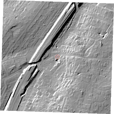 Shaded relief map of the ground around CM131AB, computed from Environment Agency LiDAR. The ground here sits at about 69 m above sea level and falls 21 m across the surrounding 800 m. Surface water reaching this point runs off ground lying to the south-south-east, 16.3 m higher.