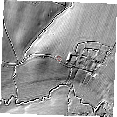 Shaded relief map of the ground around CM131UN, computed from Environment Agency LiDAR. The ground here sits at about 56 m above sea level and falls 18 m across the surrounding 800 m. Surface water reaching this point runs off ground lying to the north-east, 4.5 m higher.