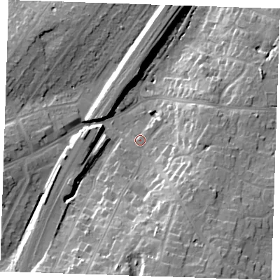 Shaded relief map of the ground around CM132NS, computed from Environment Agency LiDAR. The ground here sits at about 71 m above sea level and falls 23 m across the surrounding 800 m. Surface water reaching this point runs off ground lying to the south-south-east, 13.4 m higher.