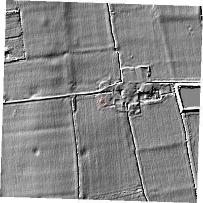 Shaded relief map of the ground around CM133HE, computed from Environment Agency LiDAR. The ground here sits at about 6 m above sea level and falls 4 m across the surrounding 800 m. Surface water reaching this point runs off ground lying to the south-south-west, 2.0 m higher.