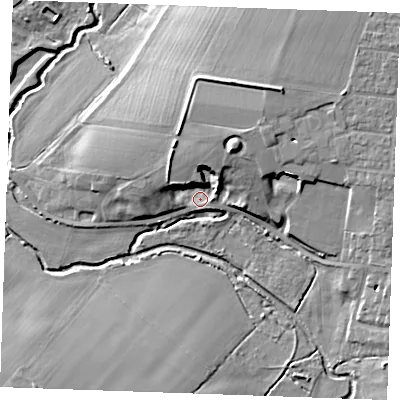 Shaded relief map of the ground around CM13EU, computed from Environment Agency LiDAR. The ground here sits at about 29 m above sea level and falls 15 m across the surrounding 800 m. Surface water reaching this point runs off ground lying to the north-north-east, 9.7 m higher.