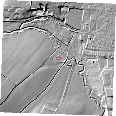 Shaded relief map of the ground around CM13RN, computed from Environment Agency LiDAR. The ground here sits at about 28 m above sea level and falls 14 m across the surrounding 800 m. Surface water reaching this point runs off ground lying to the south-west, 1.3 m higher.