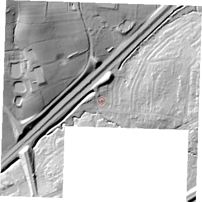 Shaded relief map of the ground around CM145PQ, computed from Environment Agency LiDAR. The ground here sits at about 46 m above sea level and falls 41 m across the surrounding 800 m. Surface water reaching this point runs off ground lying to the east-north-east, 17.8 m higher.