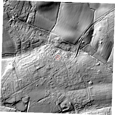 Shaded relief map of the ground around CM150ND, computed from Environment Agency LiDAR. The ground here sits at about 81 m above sea level and falls 25 m across the surrounding 800 m. Surface water reaching this point runs off ground lying to the south-south-east, 2.6 m higher.