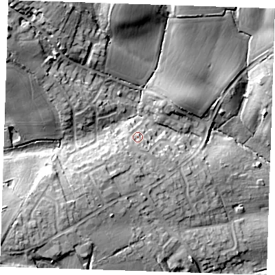 Shaded relief map of the ground around CM150NE, computed from Environment Agency LiDAR. The ground here sits at about 81 m above sea level and falls 25 m across the surrounding 800 m. Surface water reaching this point runs off ground lying to the south-west, 7.3 m higher.