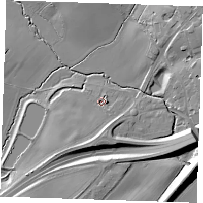 Shaded relief map of the ground around CM158SG, computed from Environment Agency LiDAR. The ground here sits at about 55 m above sea level and falls 14 m across the surrounding 800 m. Surface water reaching this point runs off ground lying to the south-west, 5.4 m higher.