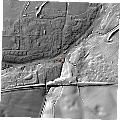 Shaded relief map of the ground around CM166BT, computed from Environment Agency LiDAR. The ground here sits at about 82 m above sea level and falls 21 m across the surrounding 800 m. Surface water reaching this point runs off ground lying to the south-east, 17.9 m higher.