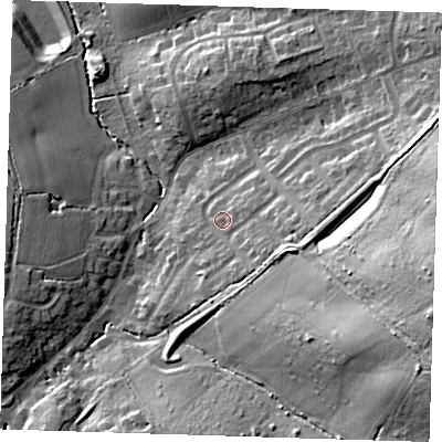Shaded relief map of the ground around CM166DD, computed from Environment Agency LiDAR. The ground here sits at about 81 m above sea level and falls 29 m across the surrounding 800 m. Surface water reaching this point runs off ground lying to the east-south-east, 8.8 m higher.