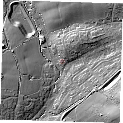 Shaded relief map of the ground around CM166HF, computed from Environment Agency LiDAR. The ground here sits at about 78 m above sea level and falls 26 m across the surrounding 800 m. Surface water reaching this point runs off ground lying to the north-east, 4.1 m higher.