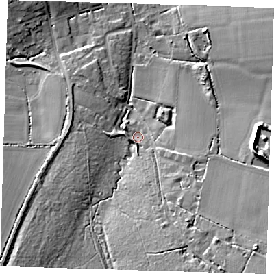 Shaded relief map of the ground around CM166LF, computed from Environment Agency LiDAR. The ground here sits at about 81 m above sea level and falls 17 m across the surrounding 800 m. Surface water reaching this point runs off ground lying to the south-south-east, 10.4 m higher.
