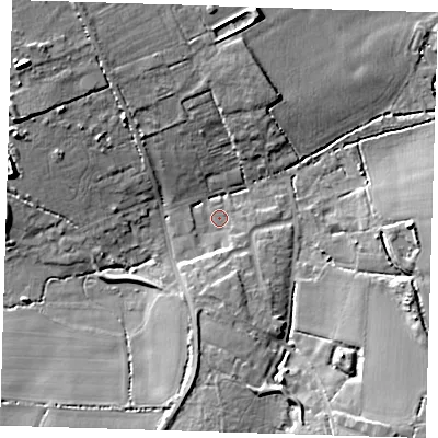 Shaded relief map of the ground around CM166NR, computed from Environment Agency LiDAR. The ground here sits at about 78 m above sea level and falls 16 m across the surrounding 800 m. Surface water reaching this point runs off ground lying to the north-west, 12.9 m higher.