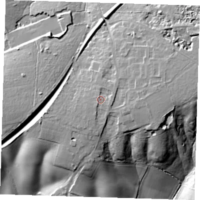 Shaded relief map of the ground around CM167HT, computed from Environment Agency LiDAR. The ground here sits at about 109 m above sea level and falls 35 m across the surrounding 800 m. Surface water reaching this point runs off ground lying to the east-south-east, 1.8 m higher.