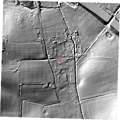 Shaded relief map of the ground around CM167NY, computed from Environment Agency LiDAR. The ground here sits at about 32 m above sea level and falls 20 m across the surrounding 800 m. Surface water reaching this point runs off ground lying to the west-north-west, 3.0 m higher.