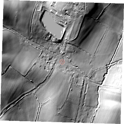 Shaded relief map of the ground around CM167QJ, computed from Environment Agency LiDAR. The ground here sits at about 61 m above sea level and falls 44 m across the surrounding 800 m. Surface water reaching this point runs off ground lying to the north-west, 33.6 m higher.