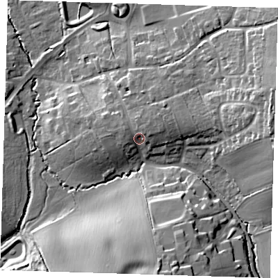 Shaded relief map of the ground around CM170JT, computed from Environment Agency LiDAR. The ground here sits at about 58 m above sea level and falls 23 m across the surrounding 800 m. Surface water reaching this point runs off ground lying to the north-north-east, 3.9 m higher.