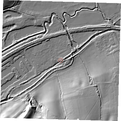 Shaded relief map of the ground around CM195EJ, computed from Environment Agency LiDAR. The ground here sits at about 31 m above sea level and falls 28 m across the surrounding 800 m. Surface water reaching this point runs off ground lying to the south-south-east, 24.8 m higher.