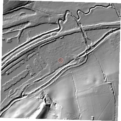 Shaded relief map of the ground around CM195ER, computed from Environment Agency LiDAR. The ground here sits at about 30 m above sea level and falls 28 m across the surrounding 800 m. Surface water reaching this point runs off ground lying to the east-north-east, 0.7 m higher.