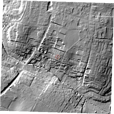 Shaded relief map of the ground around CM219ET, computed from Environment Agency LiDAR. The ground here sits at about 58 m above sea level and falls 24 m across the surrounding 800 m. Surface water reaching this point runs off ground lying to the north-east, 7.0 m higher.
