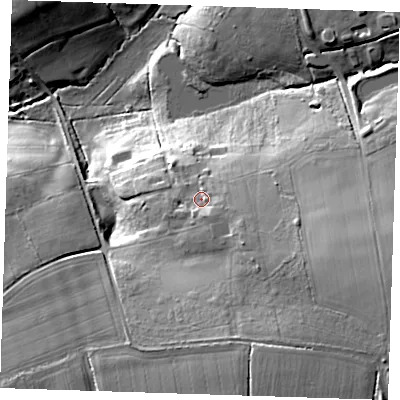 Shaded relief map of the ground around CM226DP, computed from Environment Agency LiDAR. The ground here sits at about 99 m above sea level and falls 31 m across the surrounding 800 m. Surface water reaching this point runs off ground lying to the south-east, 3.2 m higher.