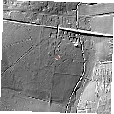 Shaded relief map of the ground around CM226NF, computed from Environment Agency LiDAR. The ground here sits at about 89 m above sea level and falls 20 m across the surrounding 800 m. Surface water reaching this point runs off ground lying to the west-north-west, 3.2 m higher.