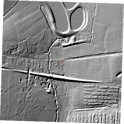 Shaded relief map of the ground around CM226QG, computed from Environment Agency LiDAR. The ground here sits at about 81 m above sea level and falls 17 m across the surrounding 800 m. Surface water reaching this point runs off ground lying to the east, 16.1 m higher.