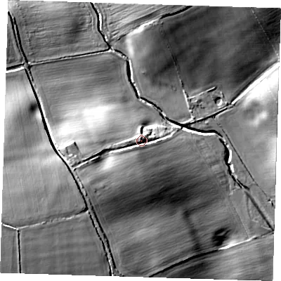 Shaded relief map of the ground around CM231BG, computed from Environment Agency LiDAR. The ground here sits at about 86 m above sea level and falls 33 m across the surrounding 800 m. Surface water reaching this point runs off ground lying to the south-west, 20.5 m higher.