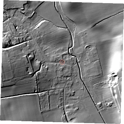 Shaded relief map of the ground around CM231DJ, computed from Environment Agency LiDAR. The ground here sits at about 69 m above sea level and falls 28 m across the surrounding 800 m. Surface water reaching this point runs off ground lying to the west-south-west, 21.8 m higher.