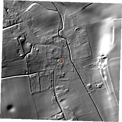 Shaded relief map of the ground around CM231DQ, computed from Environment Agency LiDAR. The ground here sits at about 68 m above sea level and falls 27 m across the surrounding 800 m. Surface water reaching this point runs off ground lying to the west, 11.5 m higher.